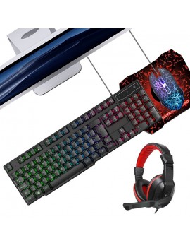 Glowing Keyboard Mouse Headset Mouse Pad Set for Game Office