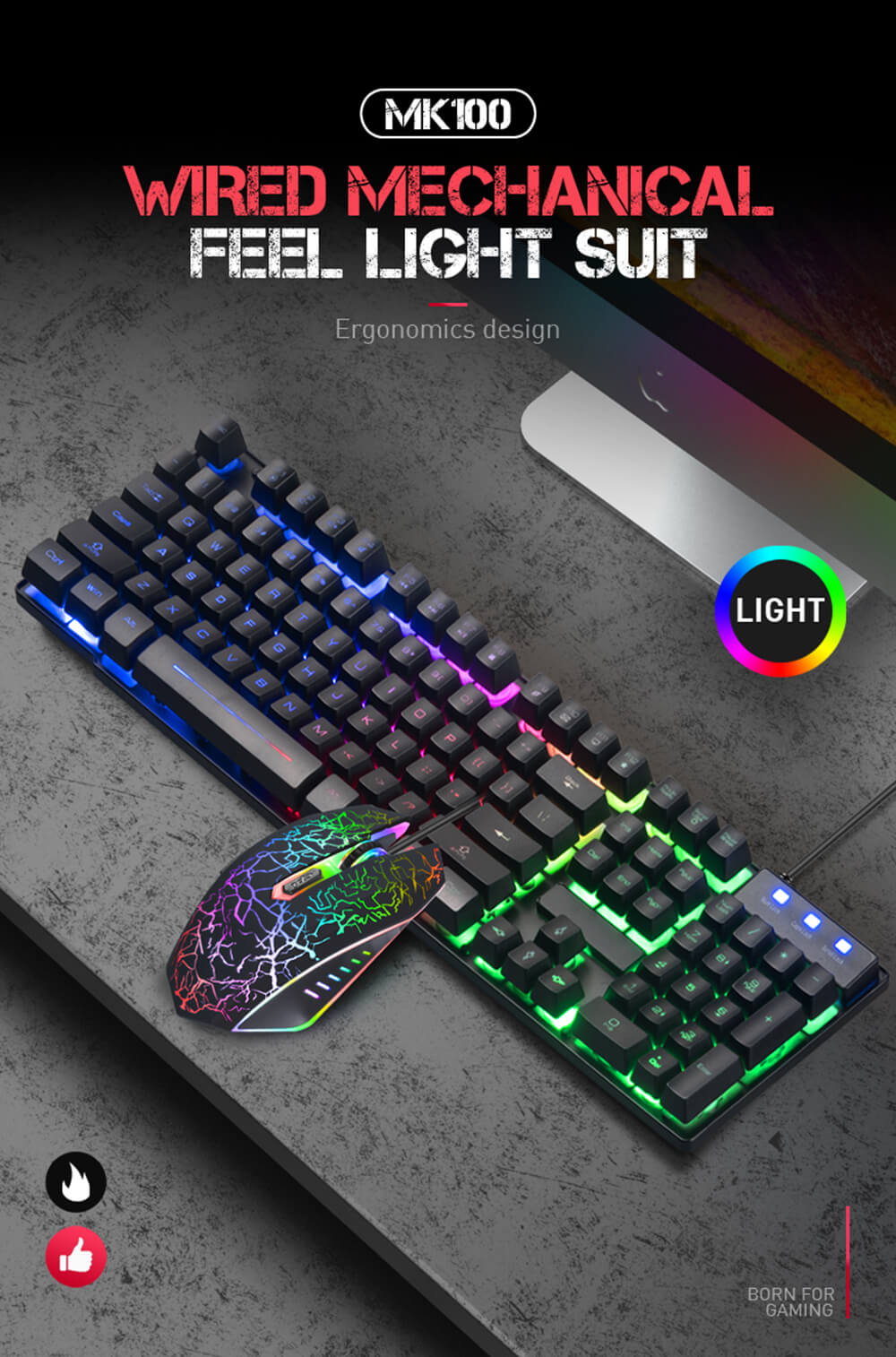 MK100 Keyboard Wired USB Waterproof Backlight Keyboard Game Office Mechanical Keyboard Mouse Set - Black MK100 Keyboard Wired USB Waterproof Backlight Keyboard Game Office Mechanical Keyboard Mouse Set - Black