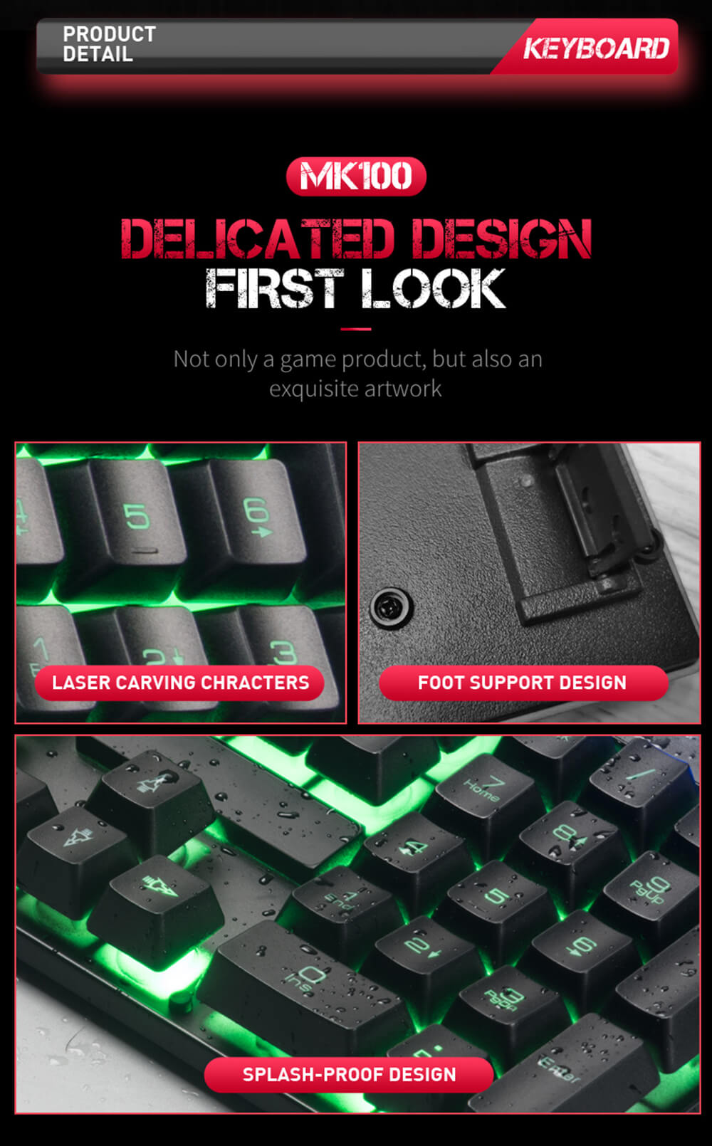 MK100 Keyboard Wired USB Waterproof Backlight Keyboard Game Office Mechanical Keyboard Mouse Set - Black MK100 Keyboard Wired USB Waterproof Backlight Keyboard Game Office Mechanical Keyboard Mouse Set - Black