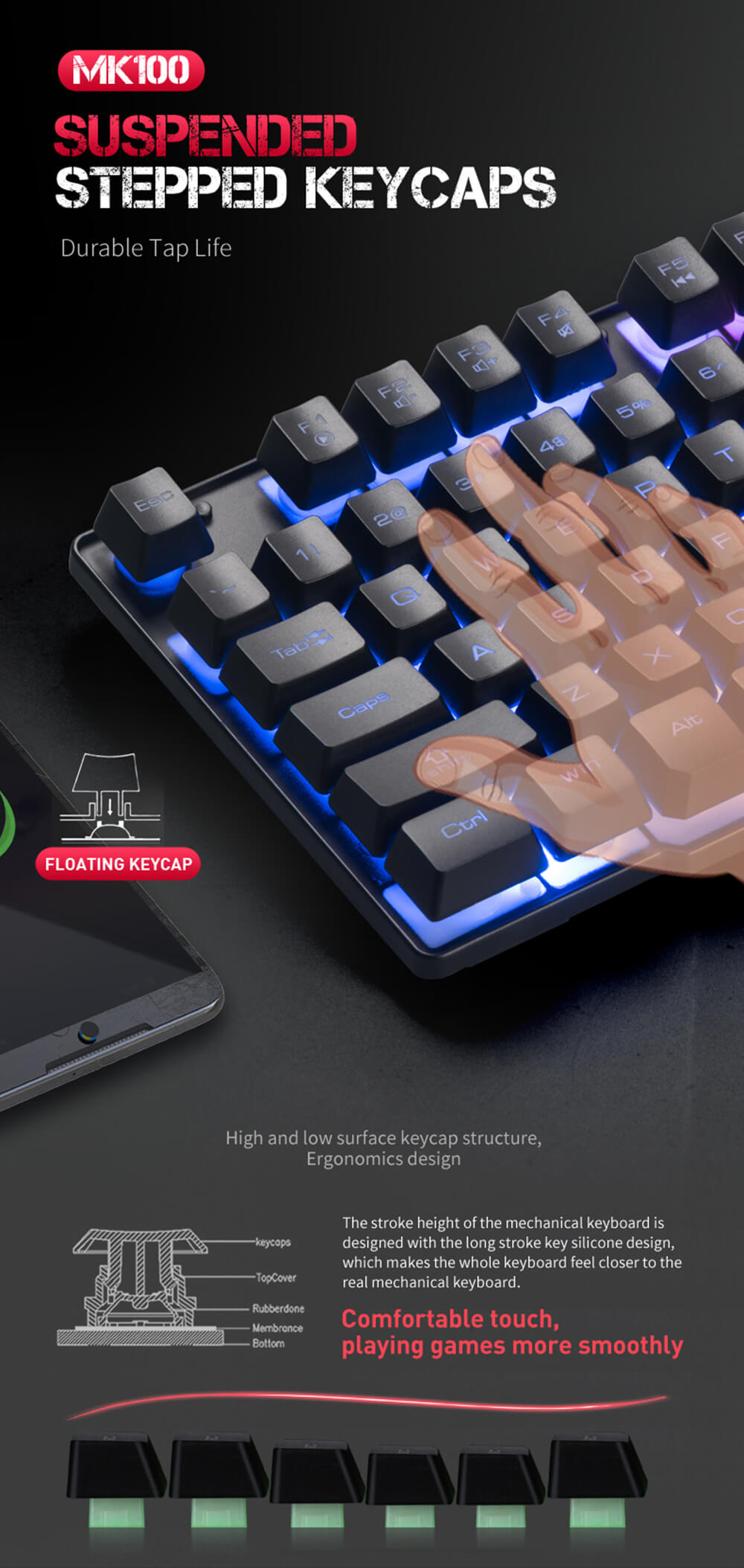 MK100 Keyboard Wired USB Waterproof Backlight Keyboard Game Office Mechanical Keyboard Mouse Set - Black MK100 Keyboard Wired USB Waterproof Backlight Keyboard Game Office Mechanical Keyboard Mouse Set - Black