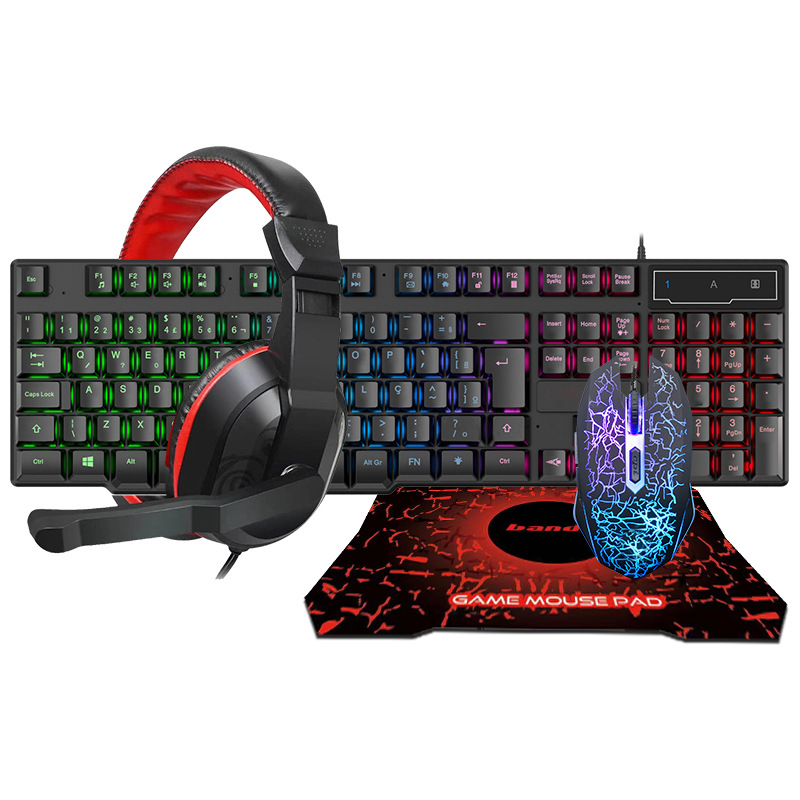 Glowing Keyboard Mouse Headset Mouse Pad for Game Office - Black Glowing Keyboard Mouse Headset Mouse Pad for Game Office - Black