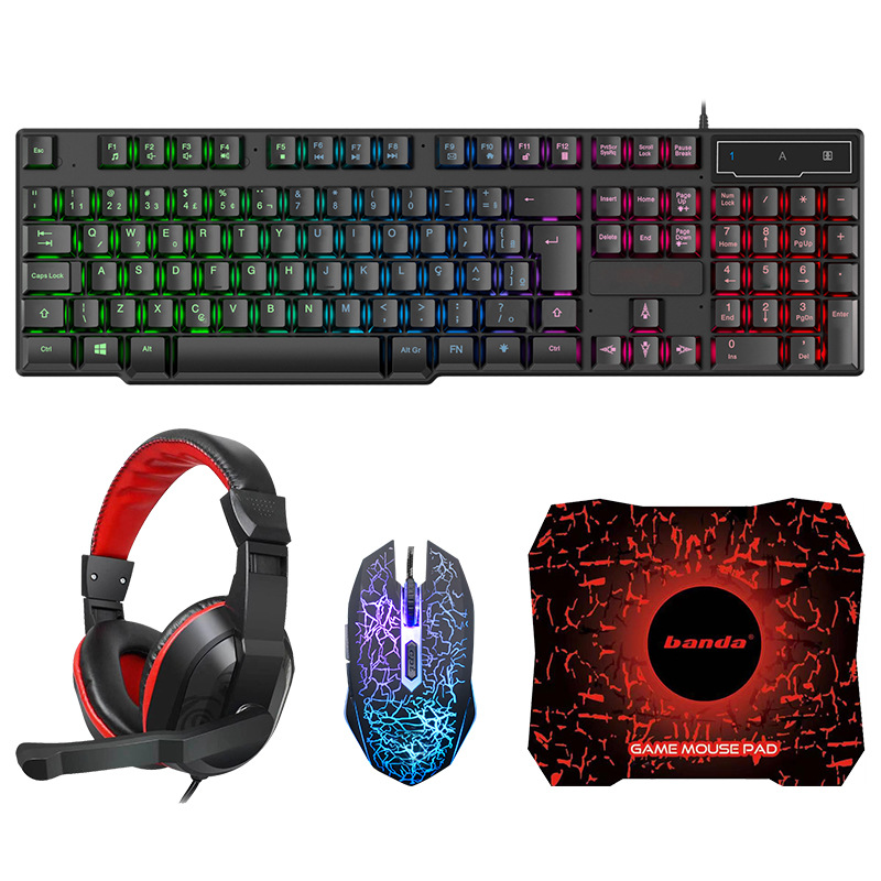 Glowing Keyboard Mouse Headset Mouse Pad for Game Office - Black Glowing Keyboard Mouse Headset Mouse Pad for Game Office - Black