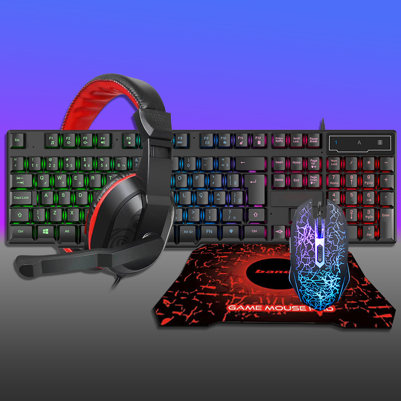 Glowing Keyboard Mouse Headset Mouse Pad for Game Office - Black Glowing Keyboard Mouse Headset Mouse Pad for Game Office - Black