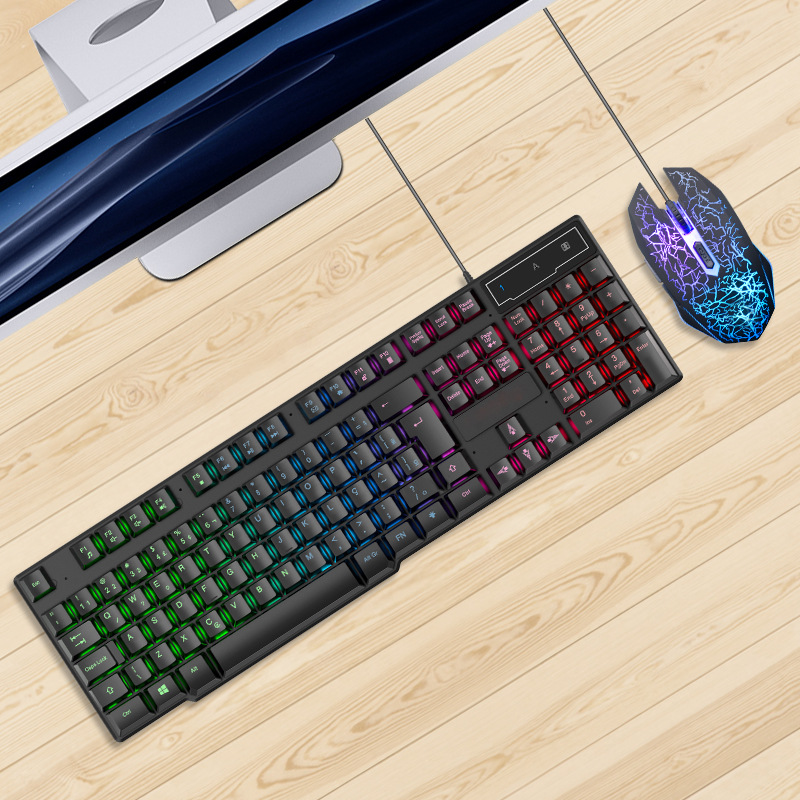 Glowing Keyboard Mouse Headset Mouse Pad for Game Office - Black Glowing Keyboard Mouse Headset Mouse Pad for Game Office - Black