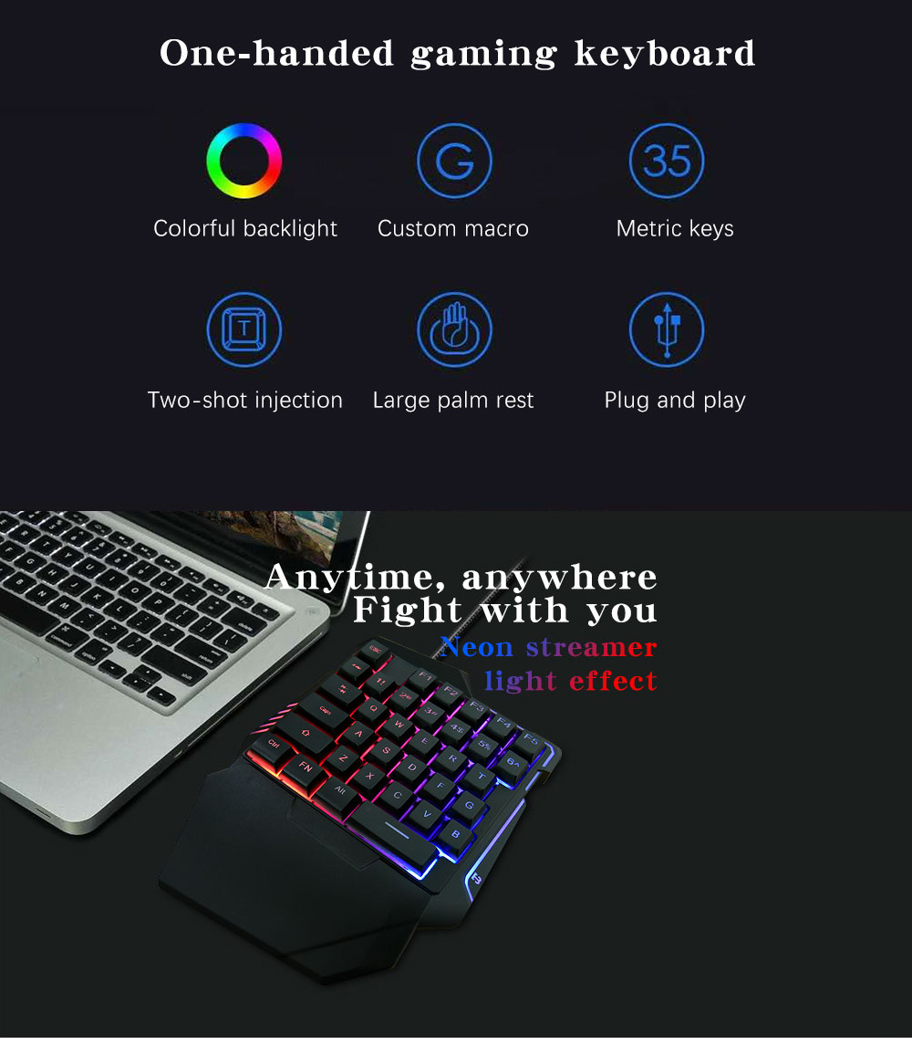 G7 One Handed Gaming Keyboard Mobile Game Color Backlit Player Mechanical Sensation Keypad - Black G7 One Handed Gaming Keyboard Mobile Game Color Backlit Player Mechanical Sensation Keypad - Black