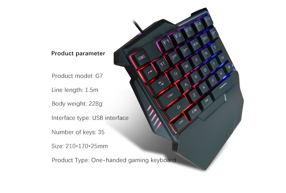 G7 One Handed Gaming Keyboard Mobile Game Color Backlit Player Mechanical Sensation Keypad - Black G7 One Handed Gaming Keyboard Mobile Game Color Backlit Player Mechanical Sensation Keypad - Black