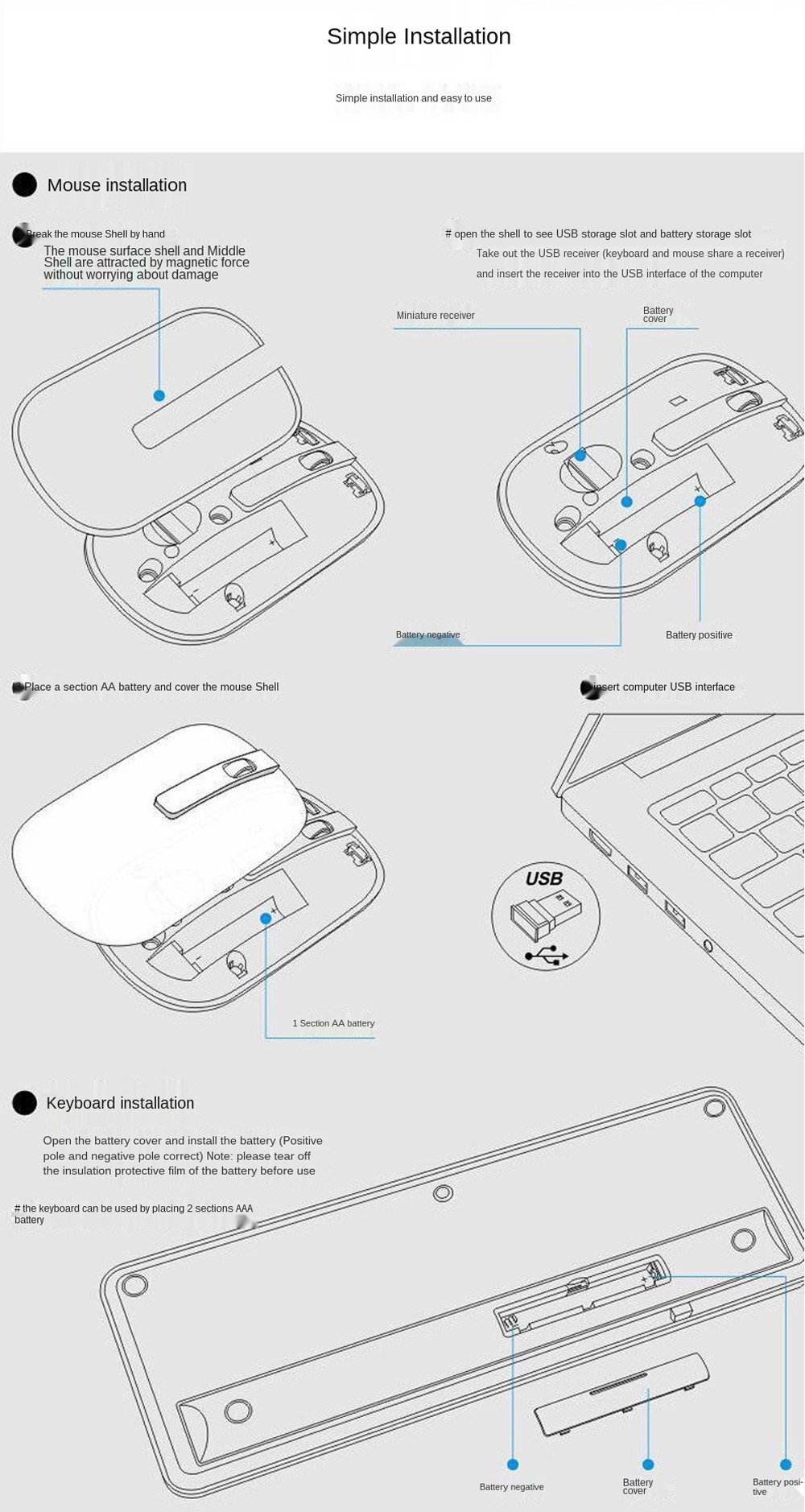 KM520 Slim Mute 2.4G Wireless Keyboard And Mouse Set Punk Style 96 Keys Keyboards for Desktop Laptop - Day Sky Blue KM520 Slim Mute 2.4G Wireless Keyboard And Mouse Set Punk Style 96 Keys Keyboards for Desktop Laptop - Day Sky Blue