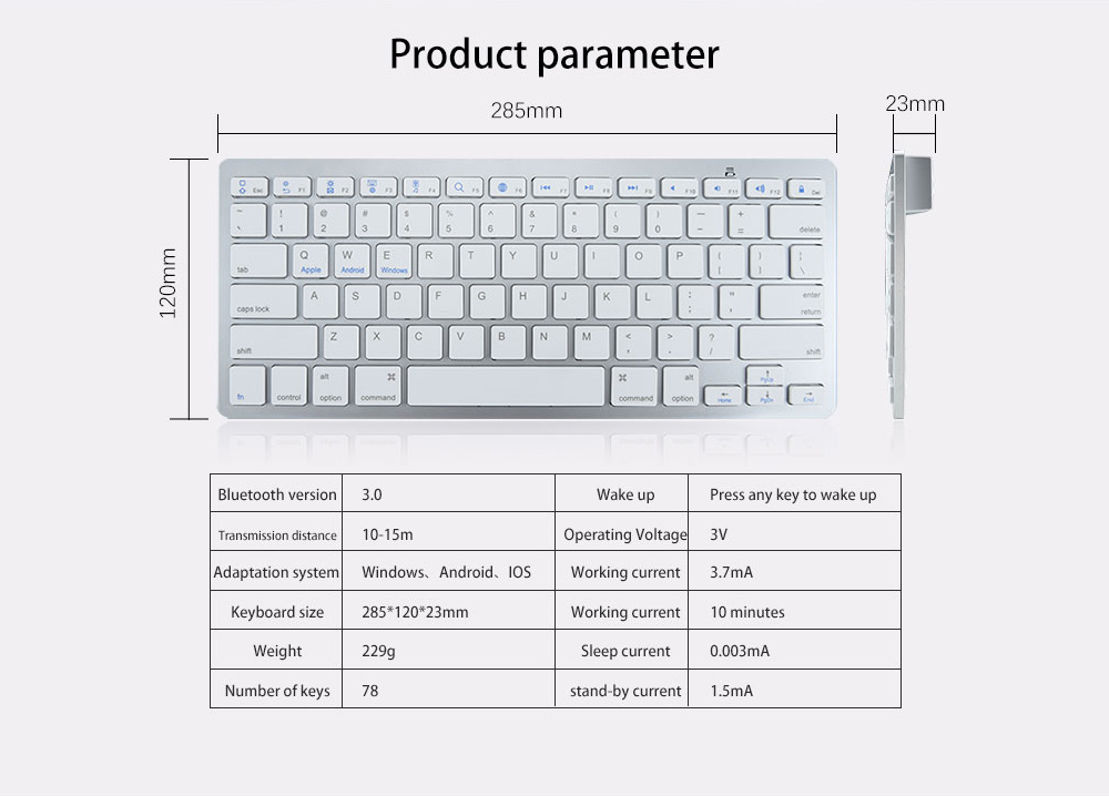 X5 Wireless Bluetooth Keyboard - Platinum X5 Wireless Bluetooth Keyboard - Platinum