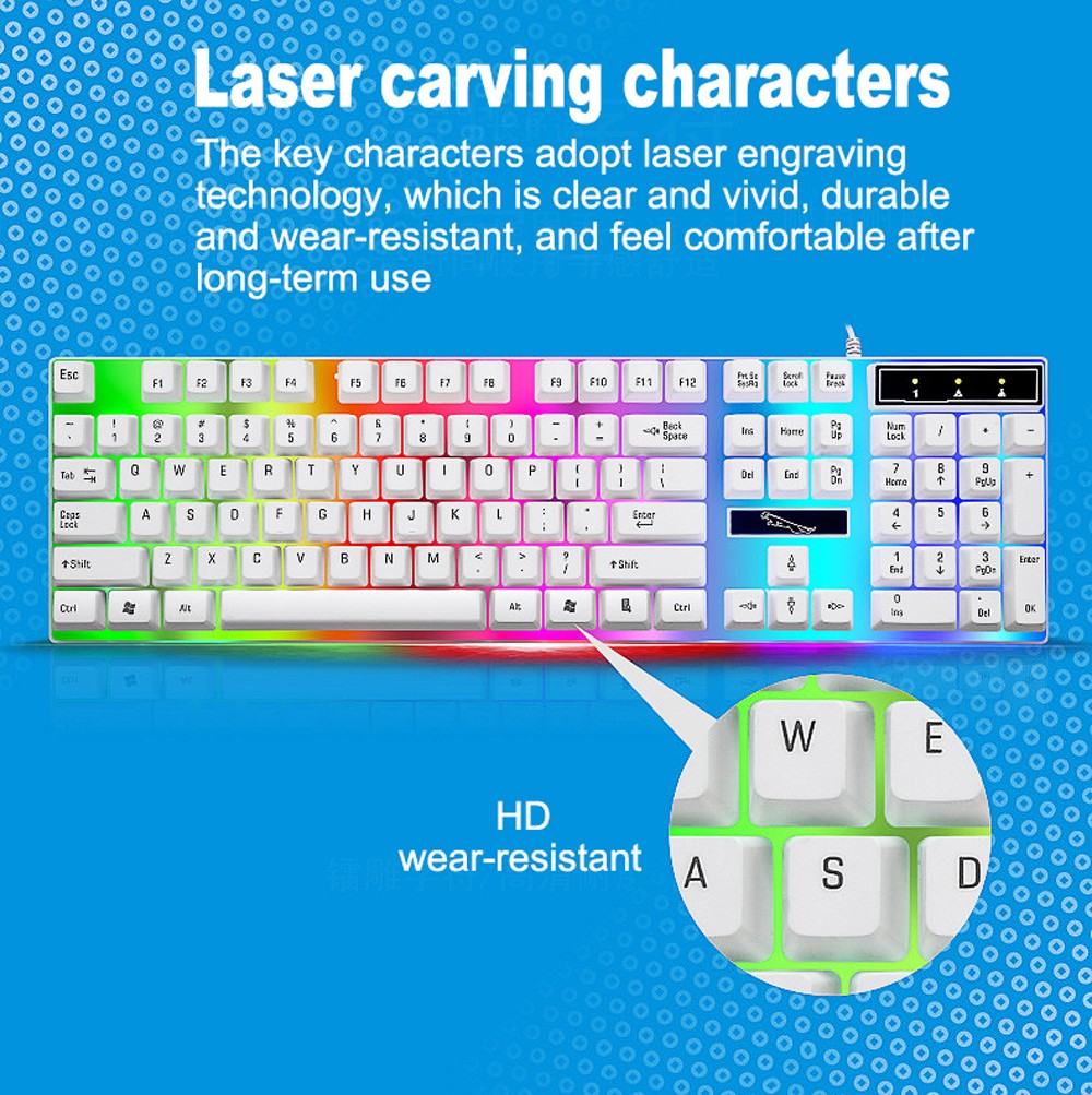 G21 Emitting Keyboards USB Wired Computer Keyboard Mouse Set - White G21 Emitting Keyboards USB Wired Computer Keyboard Mouse Set - White