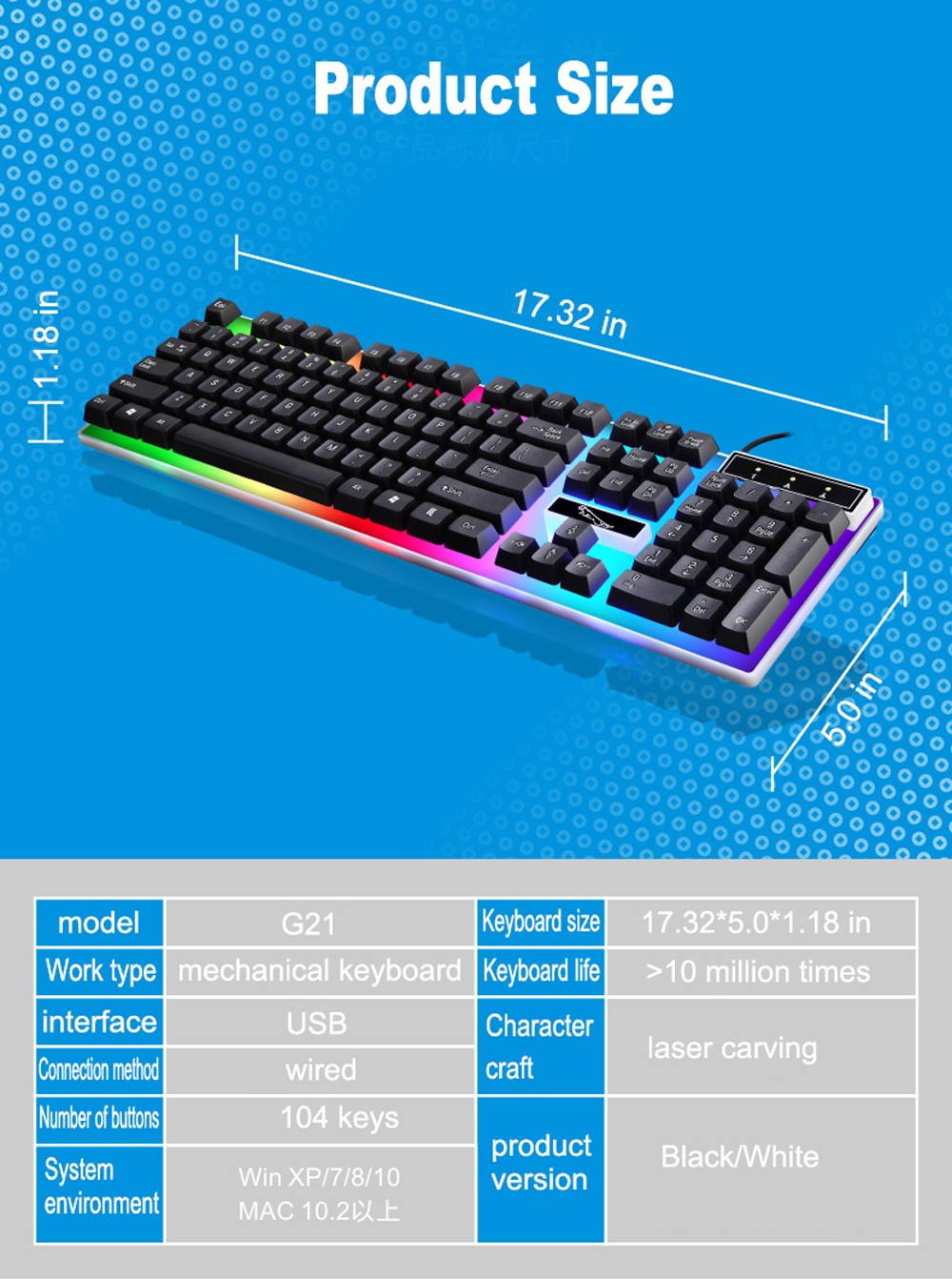 G21 Emitting Keyboards USB Wired Computer Keyboard Mouse Set - White G21 Emitting Keyboards USB Wired Computer Keyboard Mouse Set - White