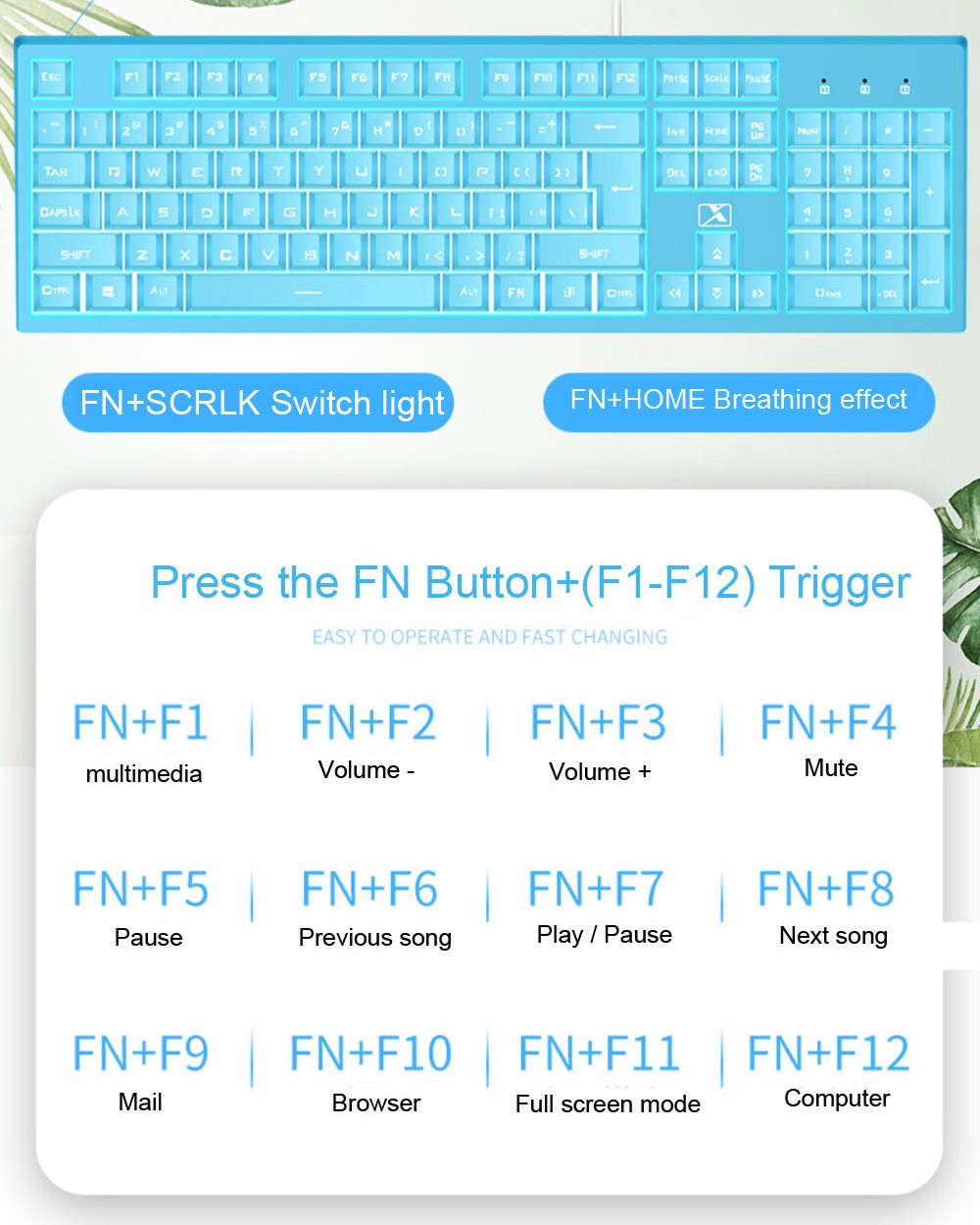 616 Wired Keyboard Mechanical Feel PBT Keycaps for Computer Desktop Gaming - Light Sky Blue 616 Wired Keyboard Mechanical Feel PBT Keycaps for Computer Desktop Gaming - Light Sky Blue