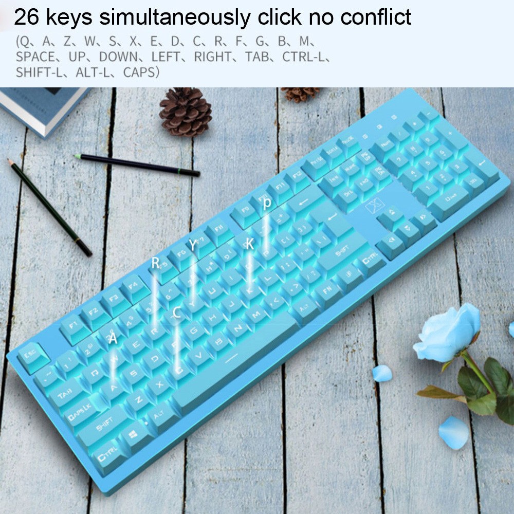 616 Wired Keyboard Mechanical Feel PBT Keycaps for Computer Desktop Gaming - Light Sky Blue 616 Wired Keyboard Mechanical Feel PBT Keycaps for Computer Desktop Gaming - Light Sky Blue