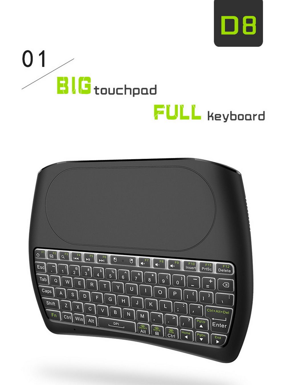 D8 Mini Keyboard Mouse Large Touchpad 2.4G Wireless Keyboard - Black D8 Mini Keyboard Mouse Large Touchpad 2.4G Wireless Keyboard - Black