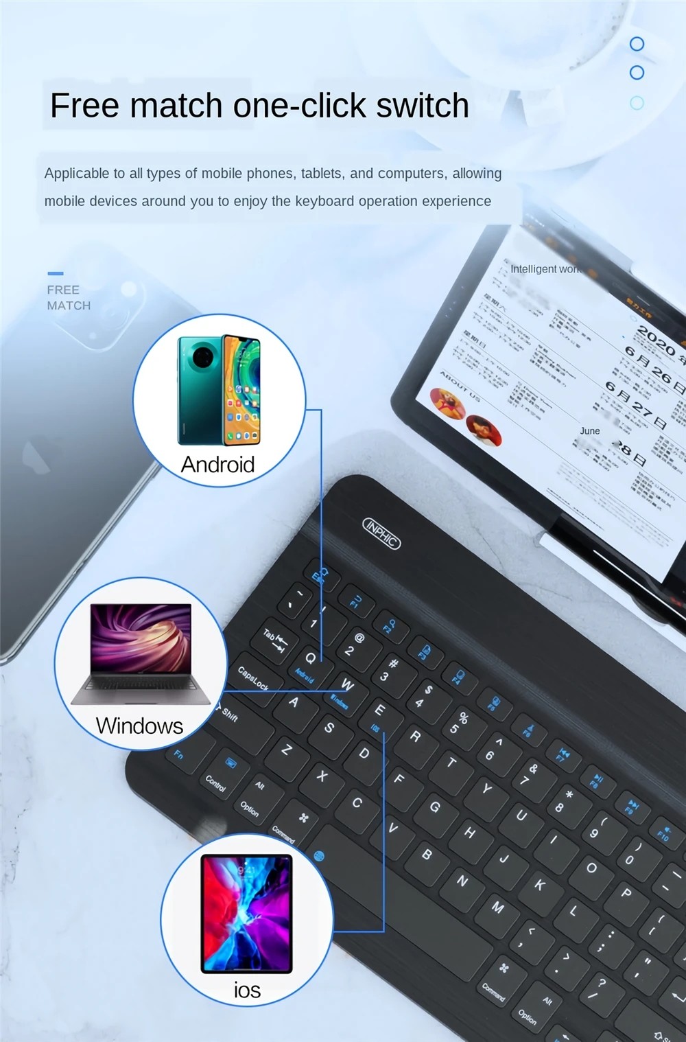 Inphic V750B Wireless Bluetooth Keyboard Chargeable Ultra-thin Waterproof Notebook Mobile Phone Universal Mini Rechargeable Keyboard for iPad Mobile Phone Tablet Android iOS Windows - Black Inphic V750B Wireless Bluetooth Keyboard Chargeable Ultra-thin Waterproof Notebook Mobile Phone Universal Mini Rechargeable Keyboard for iPad Mobile Phone Tablet Android iOS Windows - Black