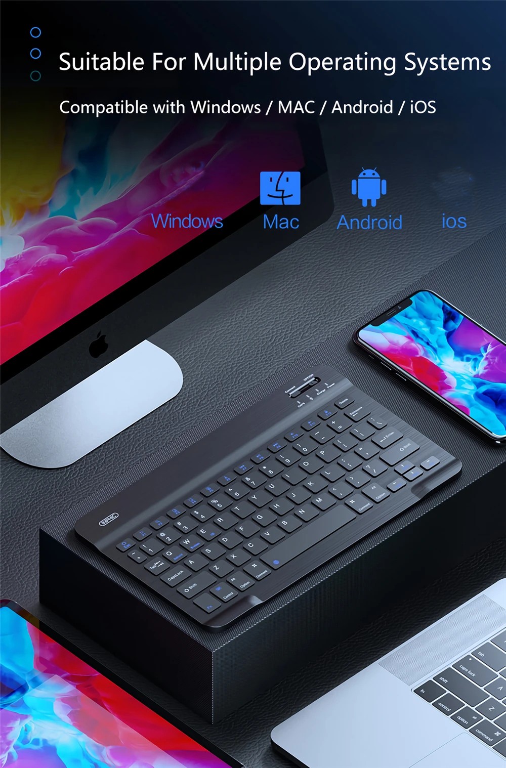 Inphic V750B Wireless Bluetooth Keyboard Chargeable Ultra-thin Waterproof Notebook Mobile Phone Universal Mini Rechargeable Keyboard for iPad Mobile Phone Tablet Android iOS Windows - Black Inphic V750B Wireless Bluetooth Keyboard Chargeable Ultra-thin Waterproof Notebook Mobile Phone Universal Mini Rechargeable Keyboard for iPad Mobile Phone Tablet Android iOS Windows - Black