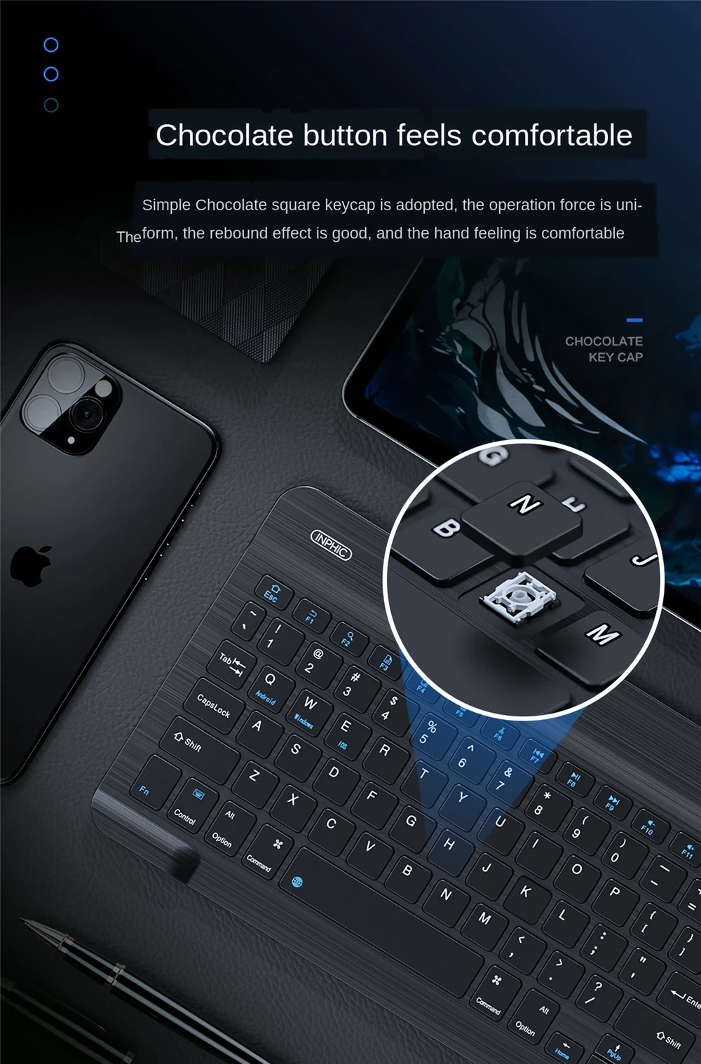 Inphic V750B Wireless Bluetooth Keyboard Chargeable Ultra-thin Waterproof Notebook Mobile Phone Universal Mini Rechargeable Keyboard for iPad Mobile Phone Tablet Android iOS Windows - Black Inphic V750B Wireless Bluetooth Keyboard Chargeable Ultra-thin Waterproof Notebook Mobile Phone Universal Mini Rechargeable Keyboard for iPad Mobile Phone Tablet Android iOS Windows - Black