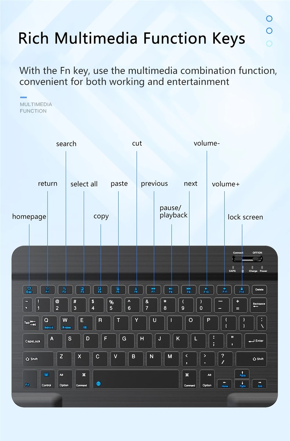Inphic V750B Wireless Bluetooth Keyboard Chargeable Ultra-thin Waterproof Notebook Mobile Phone Universal Mini Rechargeable Keyboard for iPad Mobile Phone Tablet Android iOS Windows - Black Inphic V750B Wireless Bluetooth Keyboard Chargeable Ultra-thin Waterproof Notebook Mobile Phone Universal Mini Rechargeable Keyboard for iPad Mobile Phone Tablet Android iOS Windows - Black