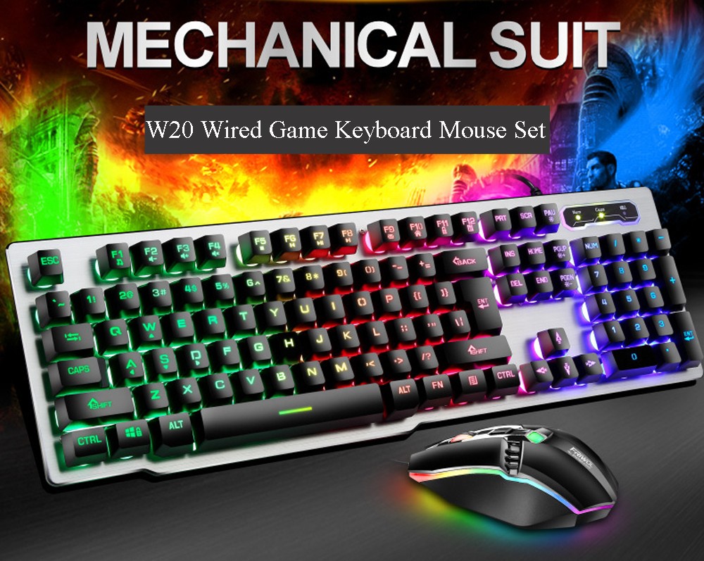 W20 Wired Game Keyboard And Mouse Metal Set - White W20 Wired Game Keyboard And Mouse Metal Set - White