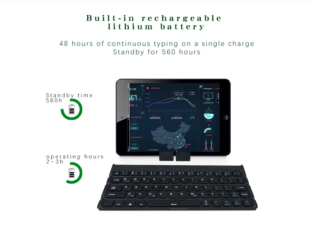 Keyboard Tri Fold Bluetooth Ultra Thin Tablet Phone Touchpad Wireless Multi Function - Black Keyboard Tri Fold Bluetooth Ultra Thin Tablet Phone Touchpad Wireless Multi Function - Black