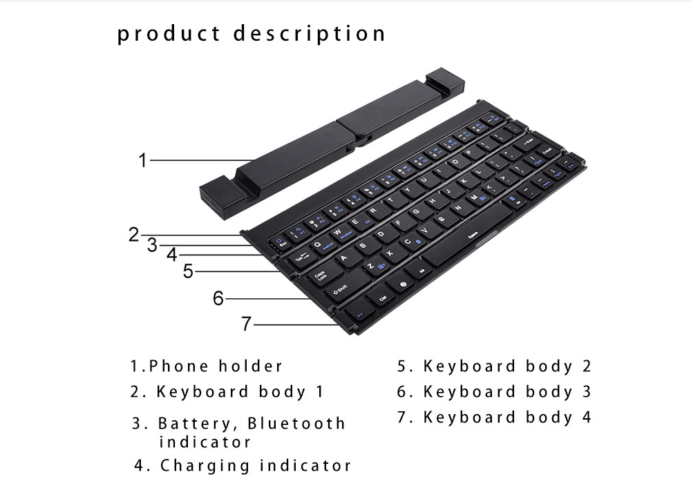 Keyboard Tri Fold Bluetooth Ultra Thin Tablet Phone Touchpad Wireless Multi Function - Black Keyboard Tri Fold Bluetooth Ultra Thin Tablet Phone Touchpad Wireless Multi Function - Black