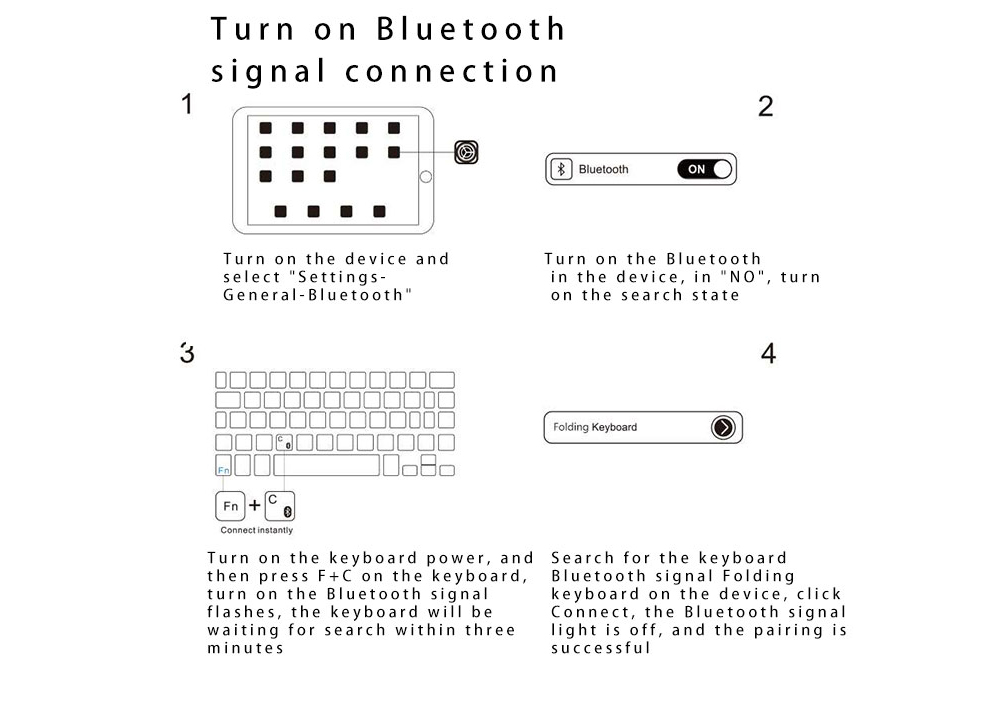 Keyboard Tri Fold Bluetooth Ultra Thin Tablet Phone Touchpad Wireless Multi Function - Black Keyboard Tri Fold Bluetooth Ultra Thin Tablet Phone Touchpad Wireless Multi Function - Black