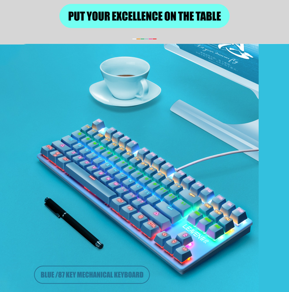 87-key Wired Blue Switch Mechanical Keyboard - Black Green axis mechanical keyboard 87-key Wired Blue Switch Mechanical Keyboard - Black Green axis mechanical keyboard