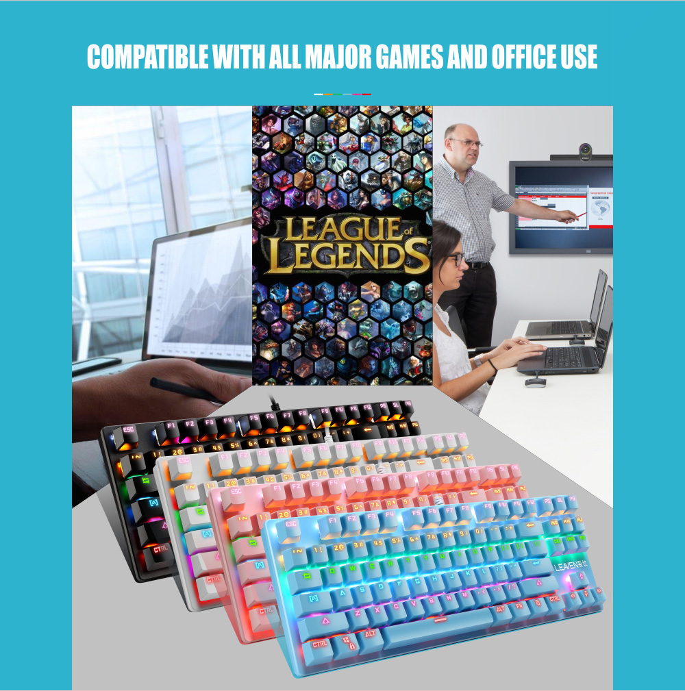 87-key Wired Blue Switch Mechanical Keyboard - Black Green axis mechanical keyboard 87-key Wired Blue Switch Mechanical Keyboard - Black Green axis mechanical keyboard