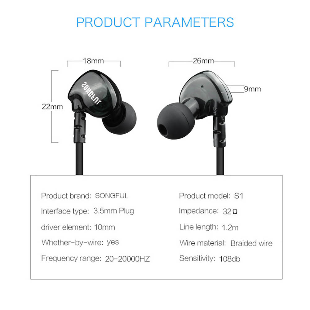 S1 Intelligent Line Control Wired In-ear Earphone Sport Headphone with Noise Reduction Mic- Black S1 Intelligent Line Control Wired In-ear Earphone Sport Headphone with Noise Reduction Mic- Black